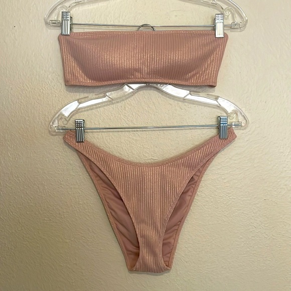 PINK SHIMMER RIBBED BIKINI - Picture 1 of 4